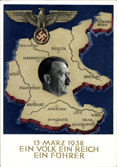 Postal stationery Postcard Klein, One People, One Reich, One Führer, Anschluss of Austria 1938, Greater Germany