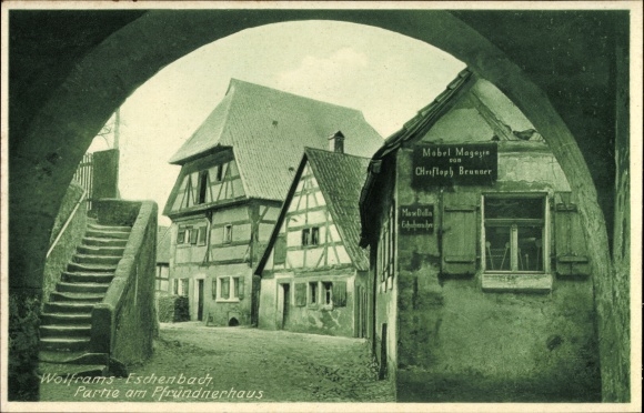 Ansichtkaart Wolframs Eschenbach Mittelfranken, kavel in het Pfründnerhaus, meubeltijdschrift Christoph Brunner