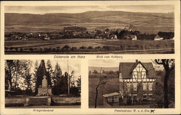 KP Düderode Kalefeld Dolna Saksonia, widok z Kahlbergu, pensjonat, pomnik wojenny