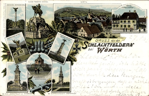 Chromo-Litho Wœrth Wörth an der Sauer Alsace Bas Rhin, Greetings from the battlefields, Monuments
