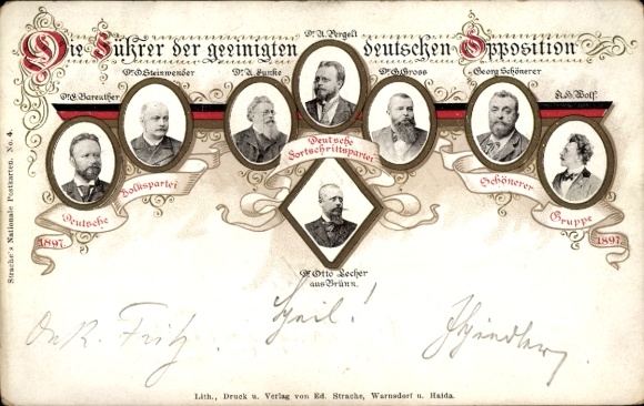 Postcard Leader of the united German opposition, German Progressive Party, Otto Lecher, Pergelt, Gross