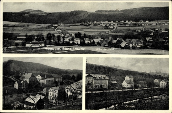 Ansichtkaart Hermsdorf Rosenthal Bielatal Saksen, algemeen beeld, landhuis, district