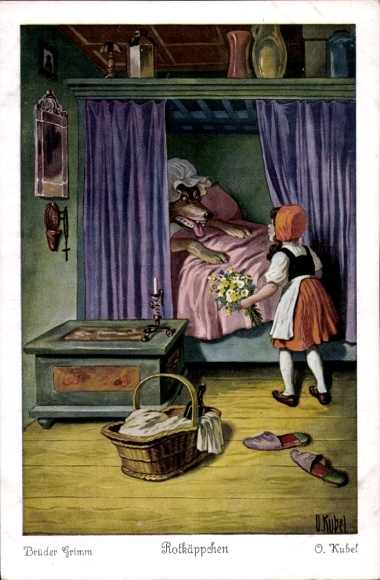 Artist Postcard Kubel, Otto, Fairy Tales, Brothers Grimm, Little Red Riding Hood and the Wolf