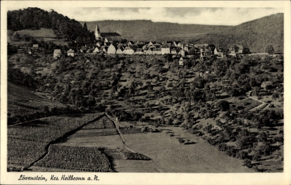 Postcard Löwenstein in Württemberg, landscape photograph, village view, vineyards, hilly area