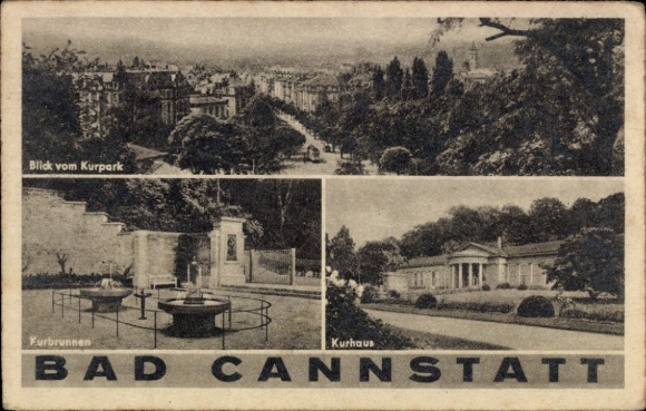 Postcard Bad Cannstatt Stuttgart in Württemberg, Rosenstein Castle, view from the spa park, spa fountain, spa