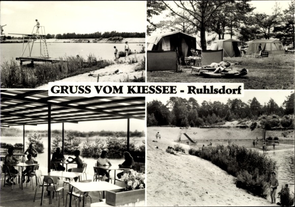 Postcard Ruhlsdorf Marienwerder in the district of Barnim in Brandenburg, gravel lake, campsite, terrace