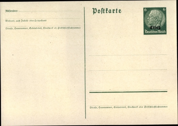 KP papeteria pocztowa Deutsches Reich, Hindenburg, Alzacja