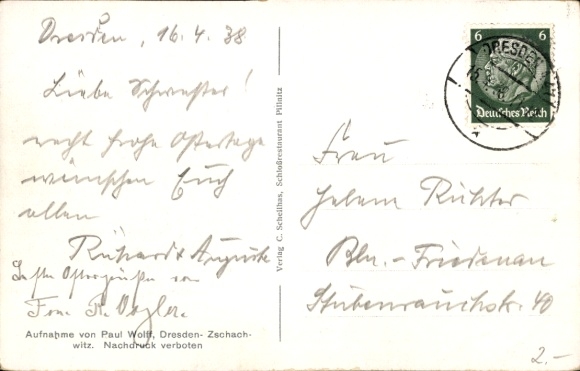 Postcard Dresden Pillnitz, Castle Restaurant