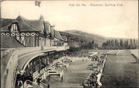 Postcard Viña del Mar Chile, Viña del Mar Valparaiso Sporting Club, sporting event, crowd