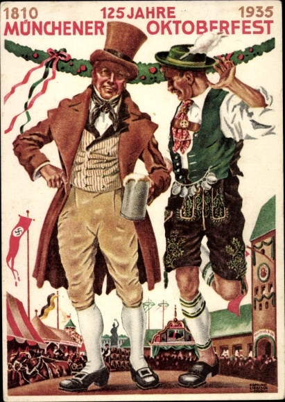 Artist PC Munich Bavaria, 125 years of Oktoberfest 1935, Schuhplattler, Bavarian costume