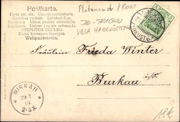 Postkaart Dresden Trachau, Villa Haiderösschen
