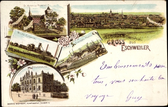 Chromo-Litho Eschweiler North Rhine-Westphalia, St. Antonius Hospital, Grube, Schützenhalle, Eisenhütte