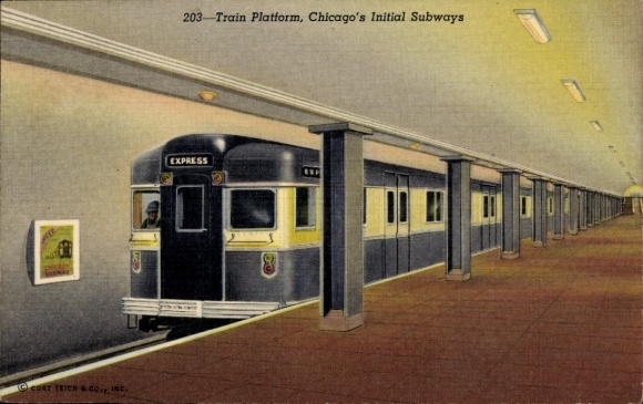 Postcard Chicago Illinois USA, Initial Subways, Train Platform, Subway Station