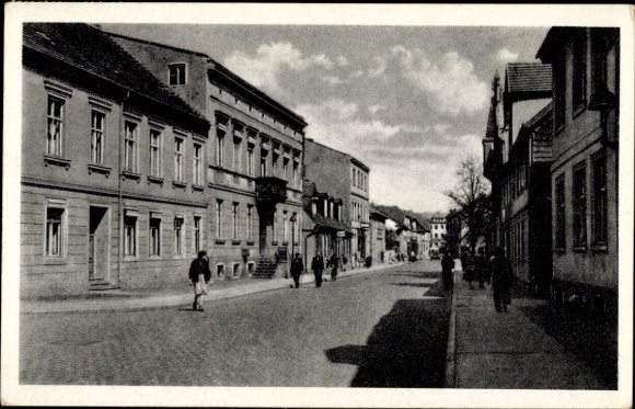 Postcard Perleberg in der Prignitz, street view, buildings, people on the street
