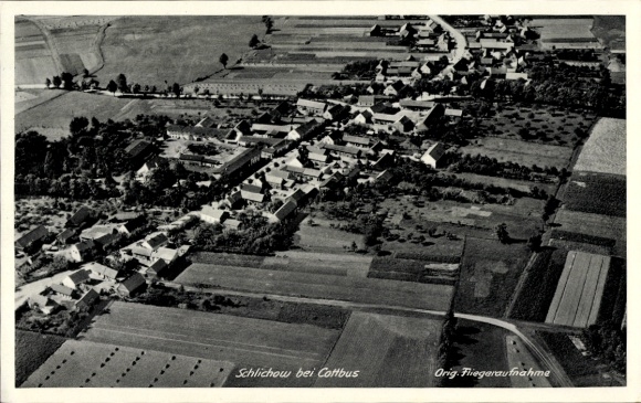 Postcard Schlichow Dissenchen Cottbus in Niederlausitz, aerial photograph