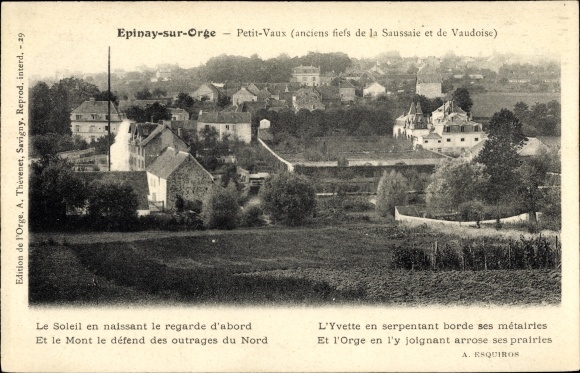 Ak Epinay sur Orge Essonne, Petit Vaux, gedicht van A. Esquiros, Le Soleil en naissant le avoide