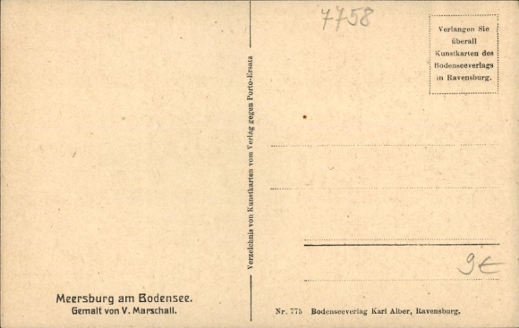 Kunstenaarsansichtkaart Marschall, V., Meersburg in de wijk Bodensee, stadsgezicht, kasteel