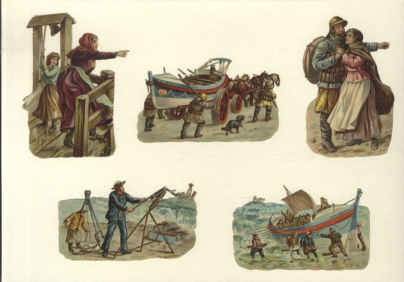 5 wafers with the theme of sea rescue, boats, rescuers etc. approx. 10.5 x 6.5 cm and 6 x 10 cm