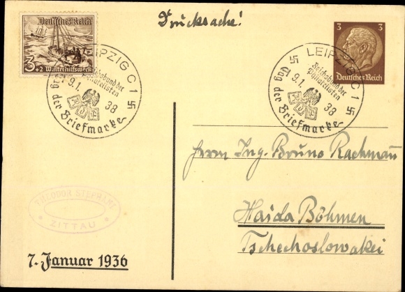 Stamps Postcard 1st Stamp Day, founding day of the Reich Association of Philatelists