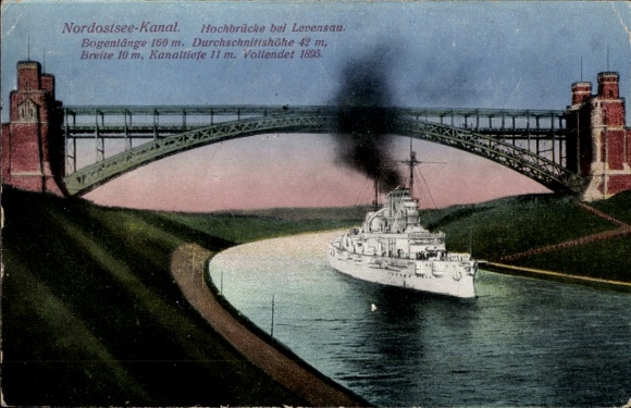 Postcard Levensau Neuwittenbek in Schleswig Holstein, Kiel Canal, warship