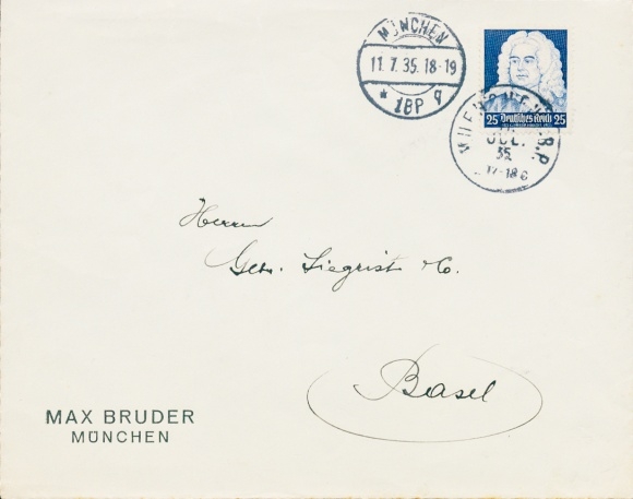 Michel 575 on foreign letter Munich to Basel, 11.07.1935