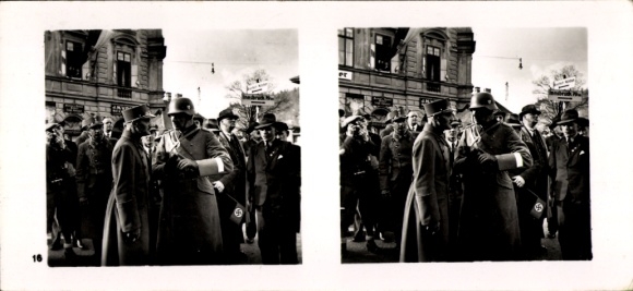 Stereo Raumbild Foto "Großdeutschlands Wiedergeburt" Nr. 16, Dt. und Österreichischer Kommandeur