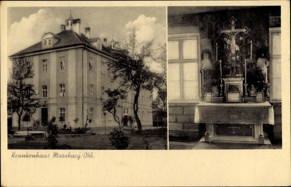 Postcard Moosburg an der Isar Oberbayern, hospital, chapel, altar