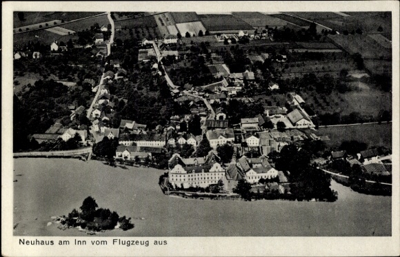 Postcard Neuhaus am Inn in Lower Bavaria, aerial photograph