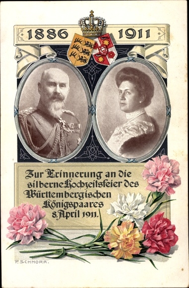PC King Wilhelm II of Württemberg, Marie zu Waldeck and Pyrmont, silver wedding 1911, coat of arms