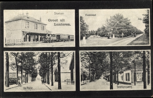 Postcard Lunteren Ede Gelderland, Train Station, Fisterwoud, De Polle, Stationsweg