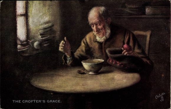 Artist Postcard The Crofter&#39;s Grace, Scottish Farmer