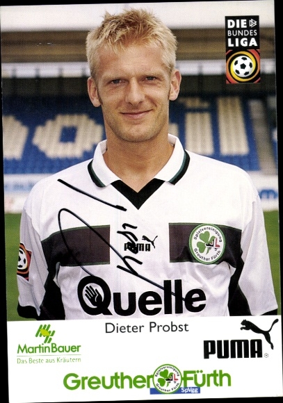 Autograph card footballer Dieter Probst, SpVgg Greuther Fürth, autograph