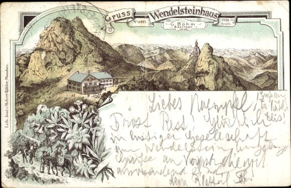 Precursor Chromo-Litho Bayrischzell in the Mangfall Mountains Upper Bavaria, Wendelsteinhaus