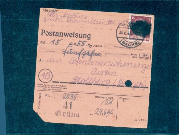 SBZ BL Sachsen, RPD Chemnitz, AP 789 I (2) gpr. Busch, Postanweisung