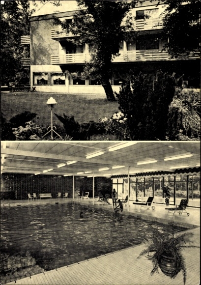 Ak Wesel am Niederrhein, Waldhotel Tannenhäuschen, Hallenbad, Sauna, Gartenanlage