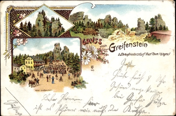 Litho Ehrenfriedersdorf im Erzgebirge, Greifenstein, Hotel, Ortschaft mit Landschaftsblick