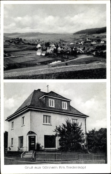 Postcard Gönnern Angelburg in Hesse, total view of the village, residential building