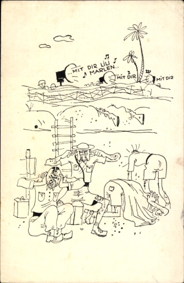 Postcard German Wehrmacht, song Lili Marlen, Enemy soldiers can no longer hear the song
