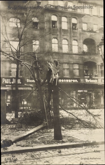 Ak Berlin, Generalstreik 1919, Erstürmung Lichtenbergs, Minenvolltreffer Bahnhof Frankfurter Allee