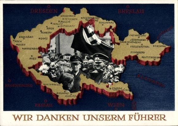 Postal stationery Postcard We thank our Führer, Sudetenland, Bohemia, Moravia, Hitler
