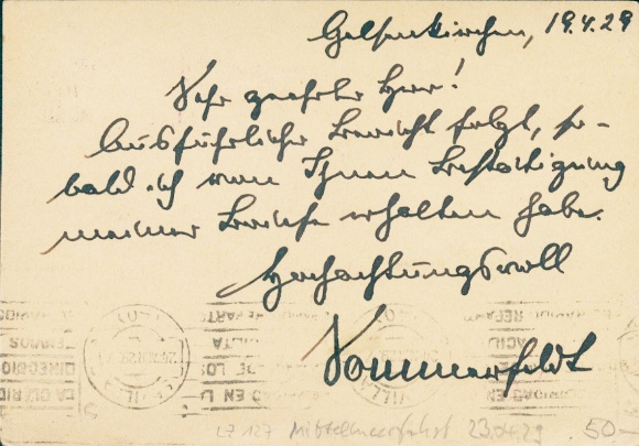 PC Mediterranean cruise 23.04.1929, LZ 127 Graf Zeppelin, Friedrichshafen