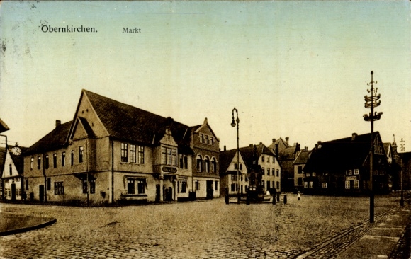 Postcard Obernkirchen in Schaumburg, market square, fountain