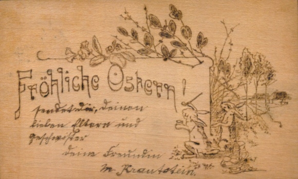 Holz Ak Glückwunsch Ostern, Zwei Osterhasen