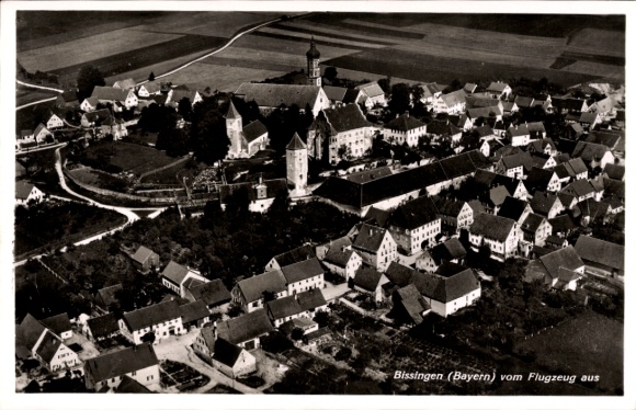 Postcard Bissingen in Swabia Bavaria, aerial photograph