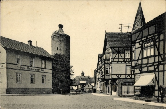 Ak Vacha in de Rhön Thüringen, Hotel Weimarischer Hof, vakwerkhuizen