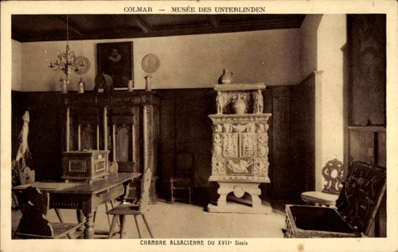 Ak Colmar Kolmar Elsass Haut Rhin, Museum, Zimmer aus dem 17. Jahrhundert, Möbel, Kunstwerke