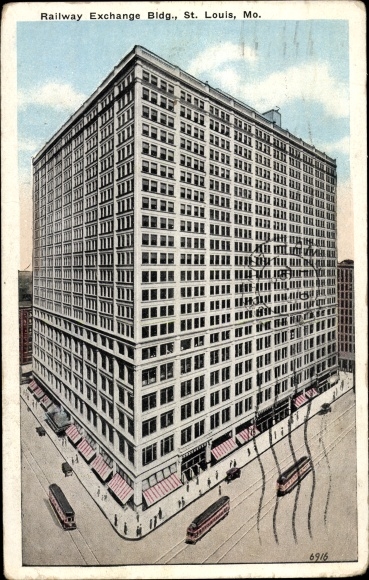 Briefkaart Saint Louis Missouri USA, spoorwegbeursgebouw