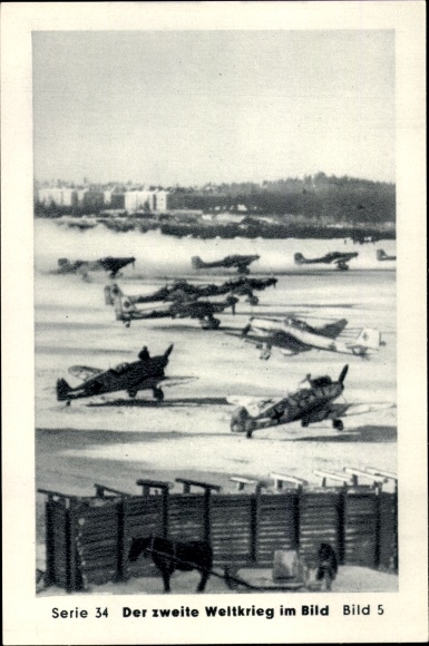 Sammelbild Der zweite Weltkrieg im Bild, Kampfraum Newel, Fliegerhorst, Staffel Ju 87, Me 109