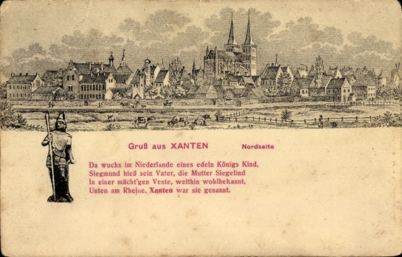Litho Xanten am Niederrhein, Stadtansicht, Nordseite