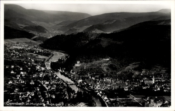 Postcard Gernsbach in the Murgtal Black Forest, total view, aerial photograph
